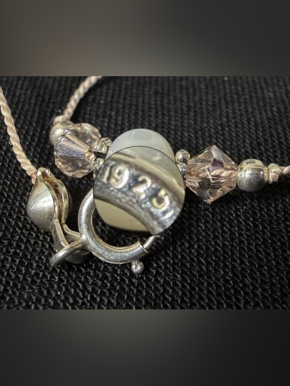 Freshwater pearl, crystal and sterling silver pink cord necklace. - Picture 8 of 12